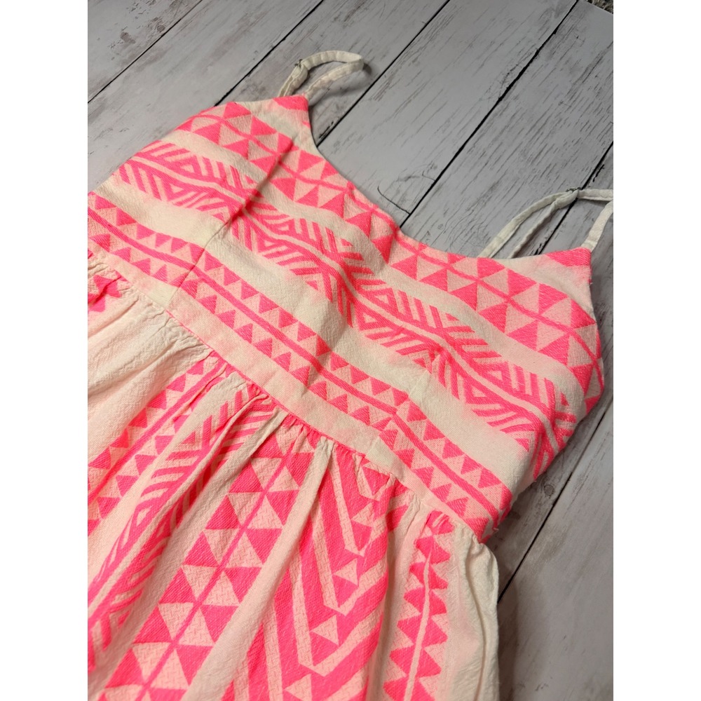 Mi Ami Neon Pink Geometric Tribal Print Tiered Mini Dress Small Smocked Back